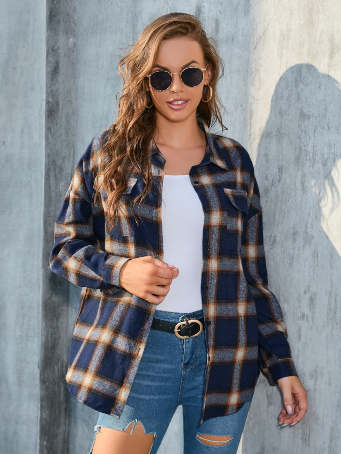 Plaid Button Up Pocketed Shirt