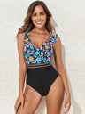 Crisscross Ruffled Printed V-Neck One-Piece Swimwear