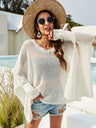 Openwork Slit Long Sleeve Cover-Up