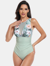 Cutout Printed Round Neck One-Piece Swimwear