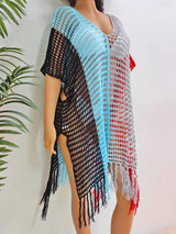 Fringe Color Block Scoop Neck Cover Up