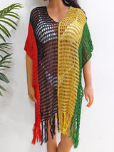 Fringe Color Block Scoop Neck Cover Up