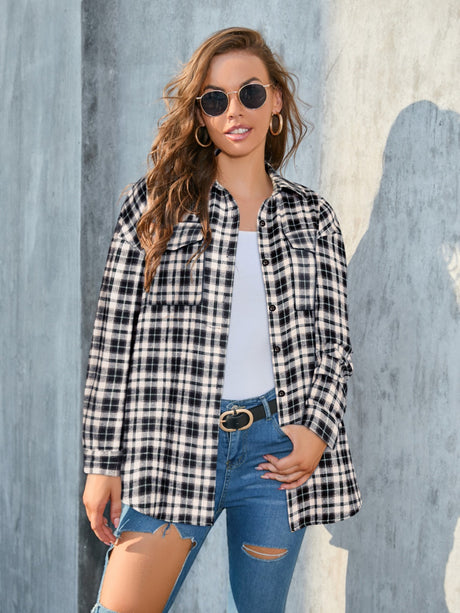 Plaid Button Up Pocketed Shirt