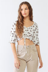 PAPERMOON Floral Ruffled Smocked Crop Top