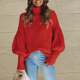 Turtleneck Lantern Sleeve Dropped Shoulder Sweater