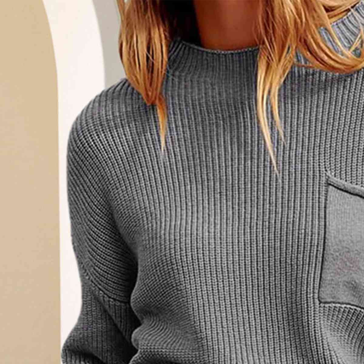 Rib-Knit Dropped Shoulder Sweater