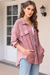 Button Up Pocketed Dropped Shoulder Jacket