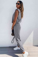 Padded Shoulder Top and Joggers Lounge Set