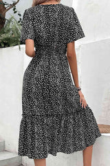 Leopard Print Short Sleeve Midi Dress