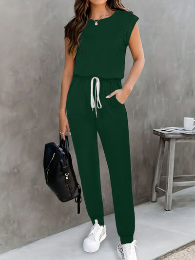 Drawstring Round Neck Sleeveless Jumpsuit