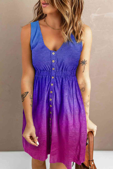 Buttoned Round Neck Sleeveless Mini Magic Dress