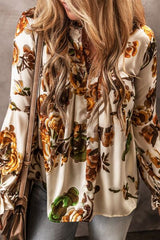 Printed Notched Long Sleeve Blouse