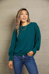 Double Take Round Neck Dropped Shoulder Pullover Sweater