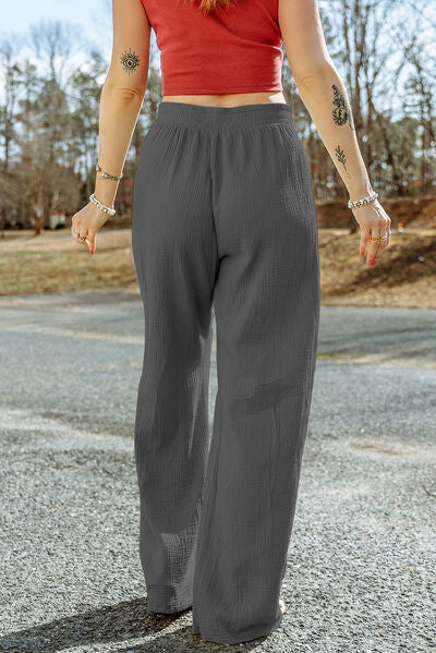 Texture Tied Wide Leg Pants