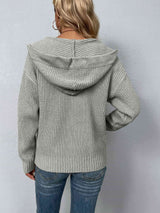 Zip-Up Drawstring Detail Hooded Cardigan