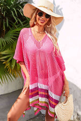 Rainbow Stripe Openwork Slit Cover-Up