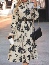 Tie Neck Flounce Sleeve Dress