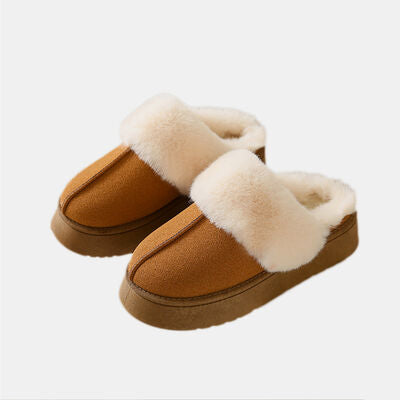 Center-Seam Furry Chunky Platform Slippers