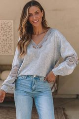 Openwork V-Neck Raglan Sleeve Sweater