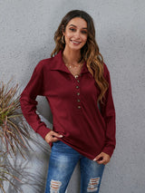 Half Button Dropped Shoulder Blouse