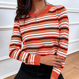 Striped Round Neck Long Sleeve Sweater