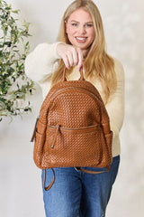 SHOMICO PU Leather Woven Backpack