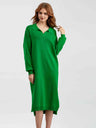 Johnny Collar Long Sleeve Slit Sweater Dress