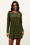 Ruched Round Neck Long Sleeve Dress