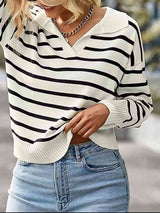 Striped Collared Neck Knit Top
