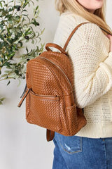 SHOMICO PU Leather Woven Backpack