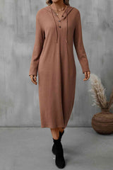 Buttoned Long Sleeve Hooded Dress