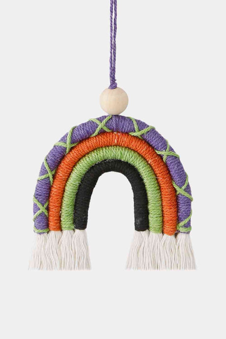 Fringe Macrame Rainbow Shape Wood Bead Cotton Keychain