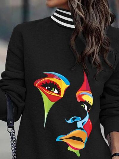 Printed Turtleneck Long Sleeve Mini Dress