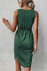 V-Neck Curved Hem Sleeveless Dress