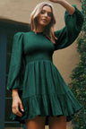 Smocked Balloon Sleeve Ruffle Hem Dress