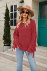 Ribbed Round Neck Fringe Detail Sweater