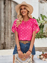 Printed Round Neck Petal Sleeve Blouse