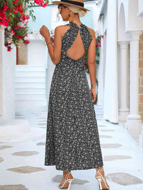 Printed Open Back Sleeveless Maxi Dress