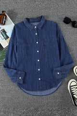 Pocketed Button Up Collared Neck Denim Top