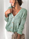 Openwork Button Up Long Sleeve Cardigan