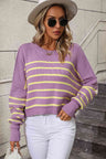 Striped Dropped Shoulder Round Neck Pullover Sweater