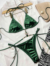 Rhinestone Decor Halter Neck Bikini Set