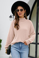 Mock Neck Dropped Shoulder Long Sleeve Sweater