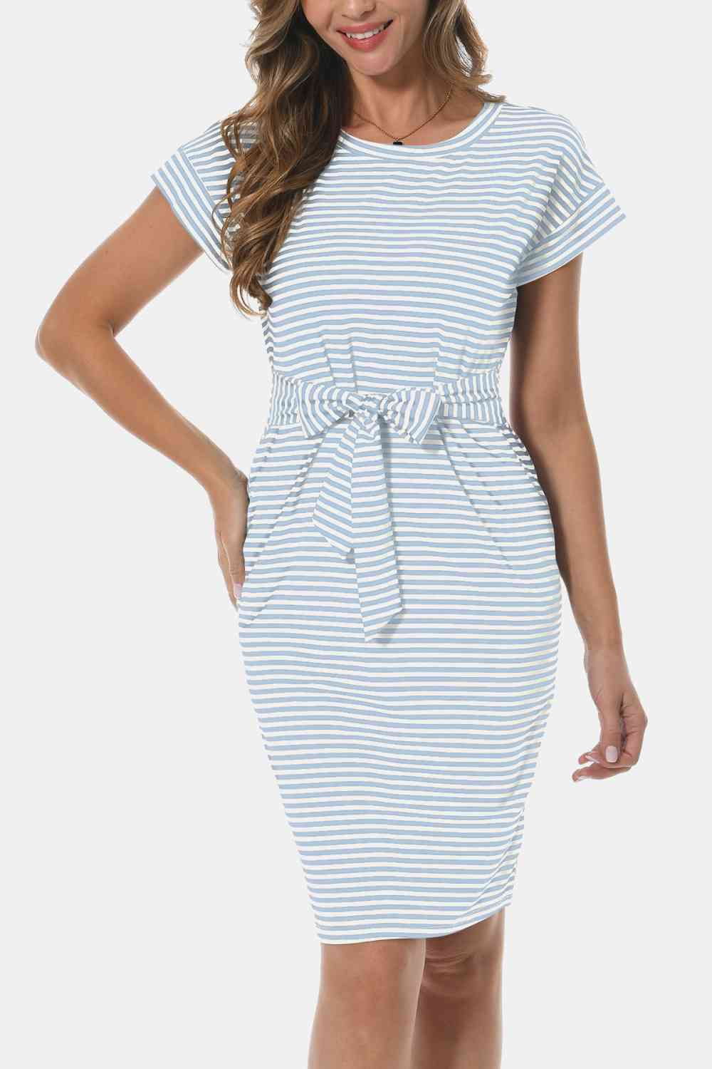 Tie Front Round Neck Short Sleeve Dress