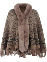 Leopard Fringe Hem Poncho