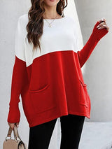 Two Tone Pullover Sweater with Pockets