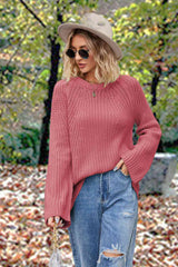 Openwork Round Neck Long Sleeve Sweater