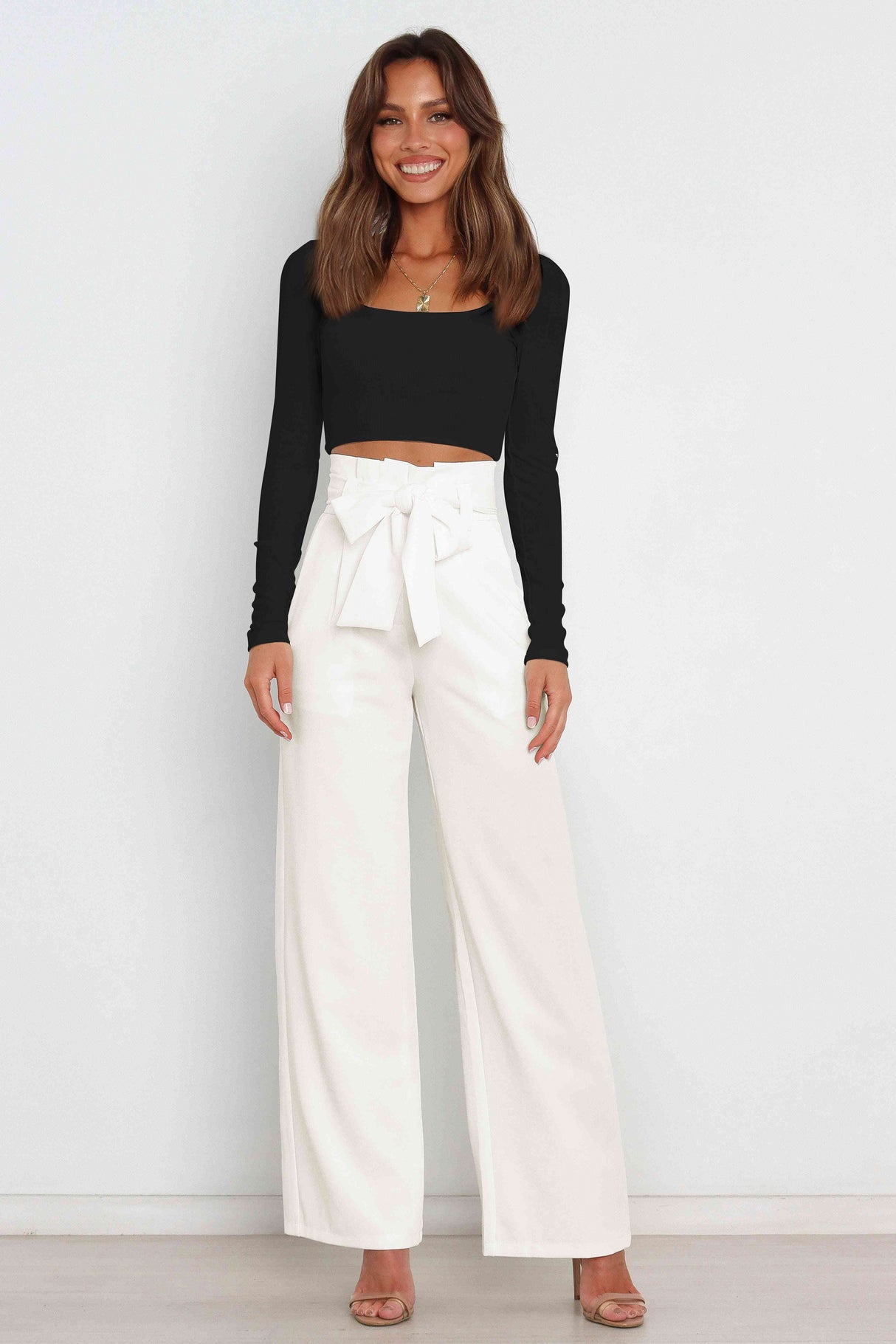 Tie Front Paperbag Wide Leg Pants