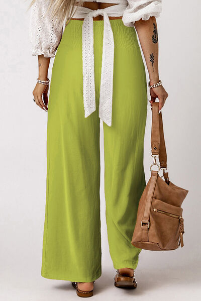 Smocked High Waist Wide Leg Pants