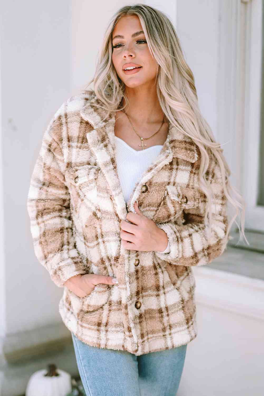 Plaid Collared Neck Jacket